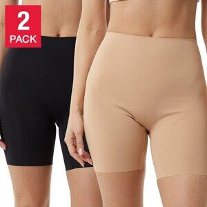 NEW Layer Zero Women's L Shapewear Laser Cut Nylon Shorts 2PK Black & Dark Beige